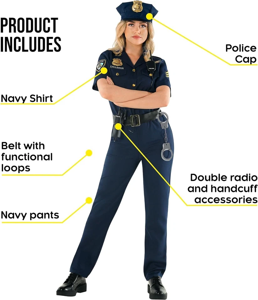Mujer Disfraz de Oficial de Policía Damas Uniforme de Policía + Sombrero Accesorios Halloween Foto 2 de 4
