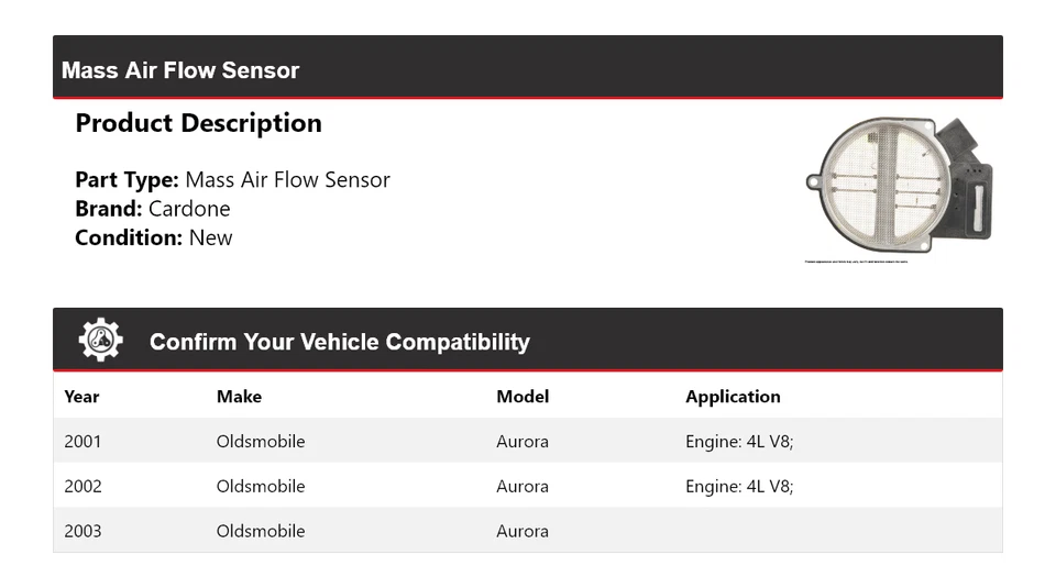 Sensor de flujo de aire masivo Cardone 2002 para Oldsmobile Aurora 2001-2003 Foto 2 de 4