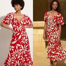 NWT FAITHFULL THE BRAND San Isidoro Floral Print Midi Dress, Size 6/M Red