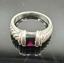 Vintage Sterling Silver Ring With Amethyst Emerald Cut Stone 6.5 Grams Size 7