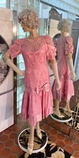 VTG 90s Pink Lace Dress puff Sleeves, Bow size S