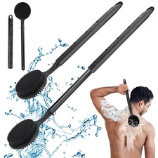 Silicone Bath Body Brush, 24" Long Handle Adjustable Dual-Sided Back Scrubber