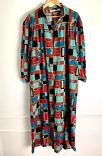 Go Softly Lounge House Dress Pockets Zipper Muumuu Geo Abstract Art Deco Size L