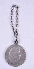 Vintage 1844 5 Francs, Louis-Philippe Coin 0.900 Silver, Key Chain Fob 