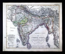 1849 Stieler Map India Indo-British Empire Ceylon Nepal Burma Bombay Hindustan