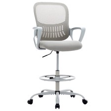 Tall Office Desk Chair with Footrest, Drafting Chair with Fixed Armrest