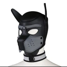 USA SELLER Pup Play Pet Puppy Hood Role Play Dog Hood Cosplay Mask Head & Collar