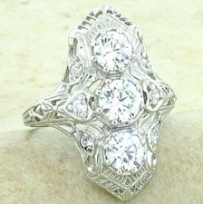 ART DECO CLASSIC STYLE CUBIC ZIRCONIA 925 STERLING SILVER FILIGREE RING     847X