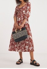 JD WILLIAMS LADIES LINEN MIX PUFF SLEEVE MIDI DRESS RUST NEW (ref 152) SALE