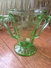 Anchor Hocking Block Optic Green Depression Glass Footed Sugar Bowl knob handle