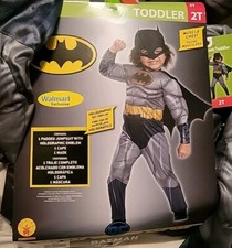 Rubies BATMAN padded jumpsuit with holographic emblem, cape mask toddler 2T