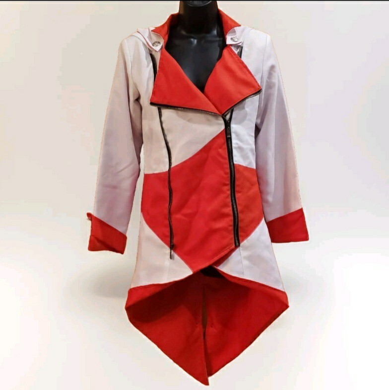Assassins Creed Jacket Costume Red White Removable Hood Embellished W  Buttons
