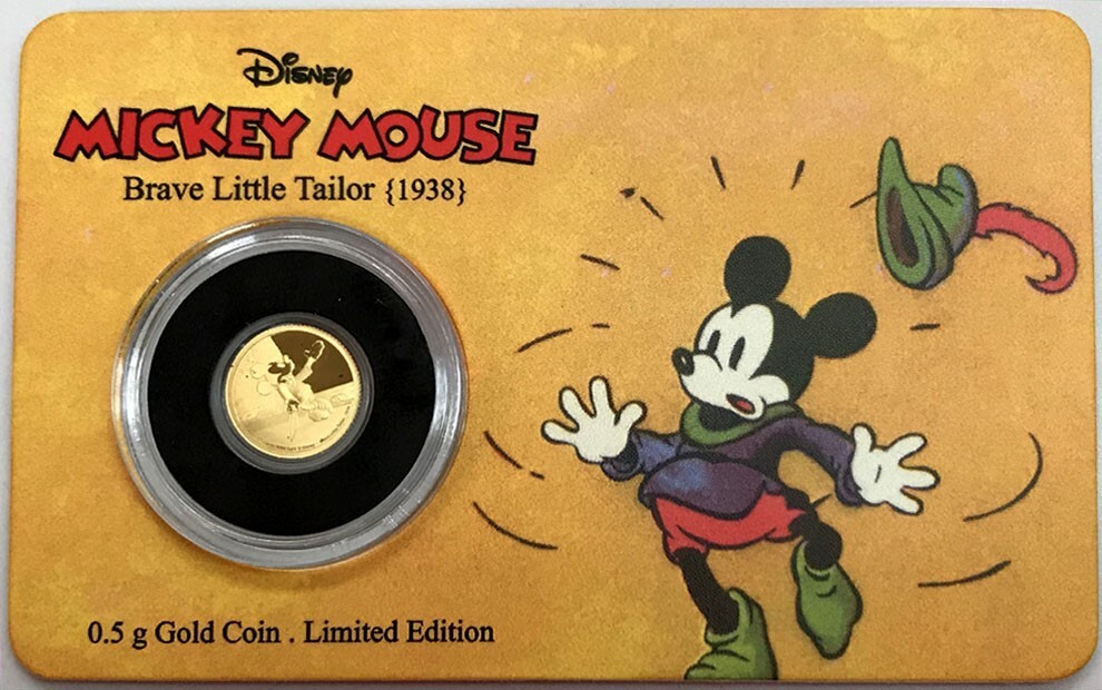 2016 GOLD DISNEY MICKEY MOUSE BRAVE LITTLE TAILOR .5 GRAM