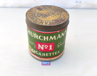 churchman's no 1 cigarettes tin 1940s Vintage Churchman No1 Cigarette Advertising Tin Box Round England  CG124