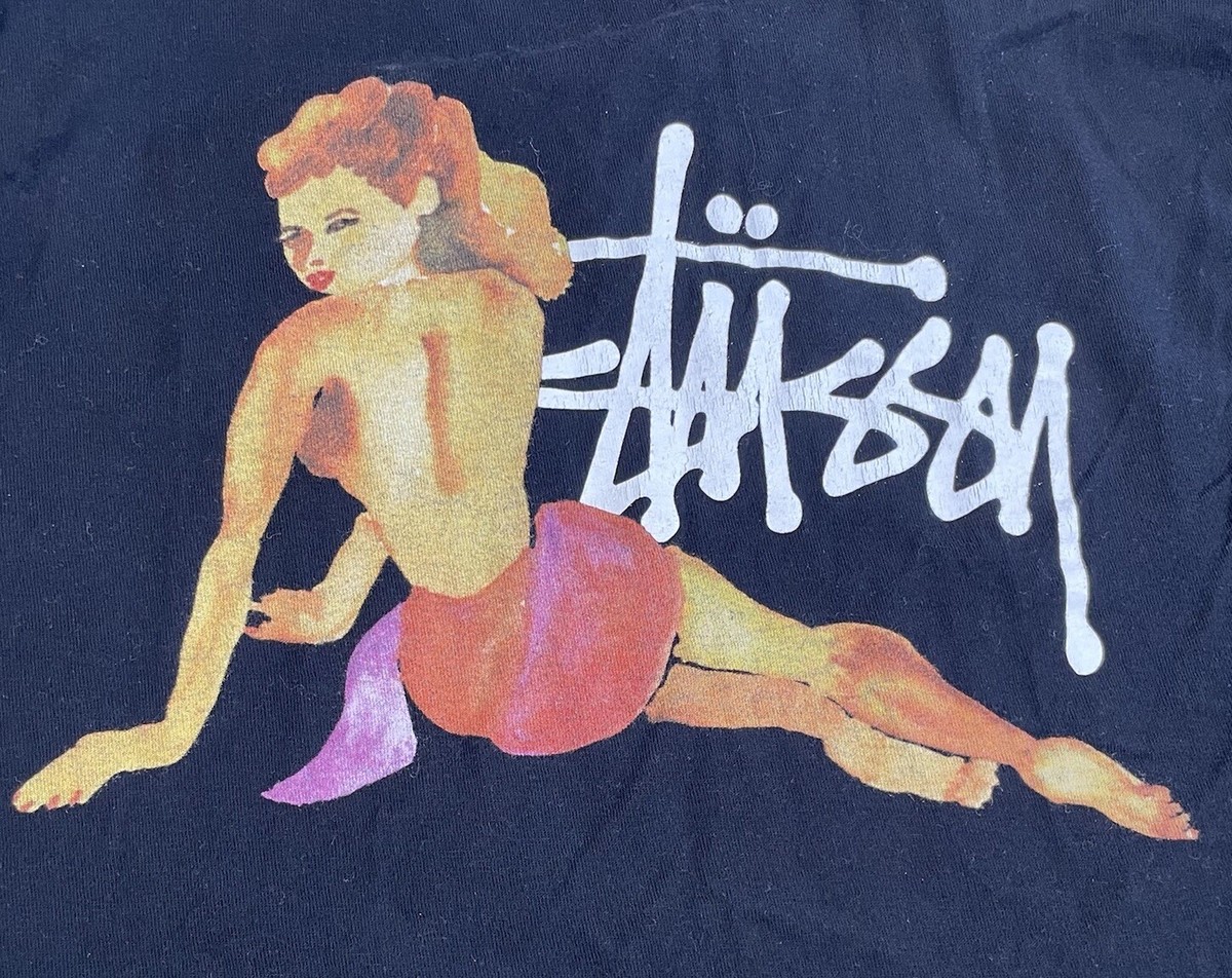 Vtg Stussy Pin Up Girl Long Sleeve Tee Black T-Shirt Men's Vtg Stussy Pin Up Girl Long Sleeve Tee Black T-Shirt Men's