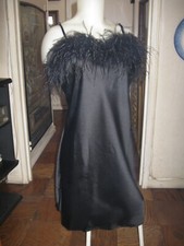 NWT FOREVER 21  FEATHER BOA BUST SKINNY STRAP BLACK SATIN SLIP DRESS   Sz  1X