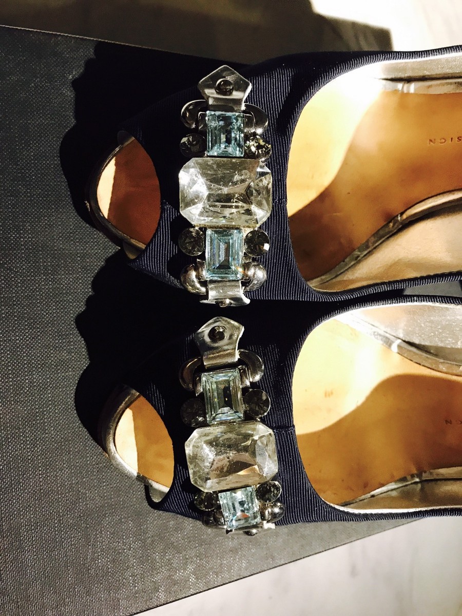 Giuseppe Zanotti Blue Swarovski Stone Platform Heels Shoes Pumps