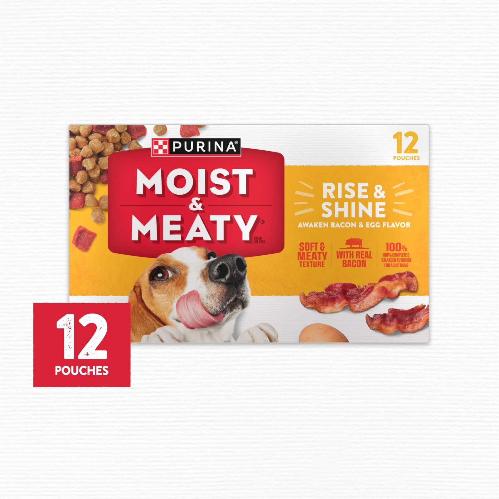 Purina Moist and Meaty Wet Dog Food, High Protein, Soft Bacon & Egg, 6