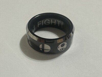 Super Smash Bros Mario Inspired Tungsten Ring Black/Silver US 6 “3