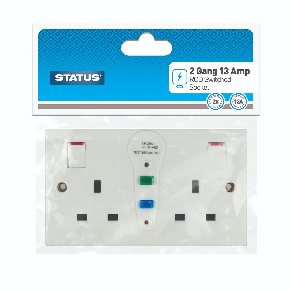 RCD 2 GANG DOUBLE TWIN SWITCHED 13 AMP SOCKET OUTLET RCD Wall Socket - Switched