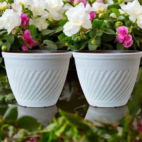 White Large Garden Planter Pot 28L Swirl Pattern Plastic Indoor Outdoor 39cm - Picture 18 of 20