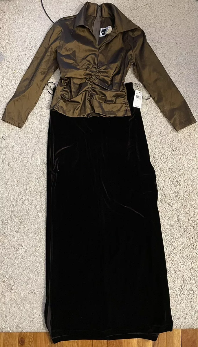 TADASHI brown copper shirt top velvet maxi skirt outfit small s 4