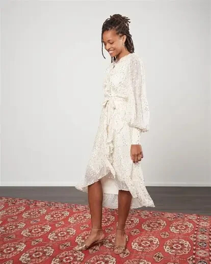 Zimmermann Lurex Wrap Midi Dress BNWT Size 0 AU 8 US 4 Silk Cream Gold NEW