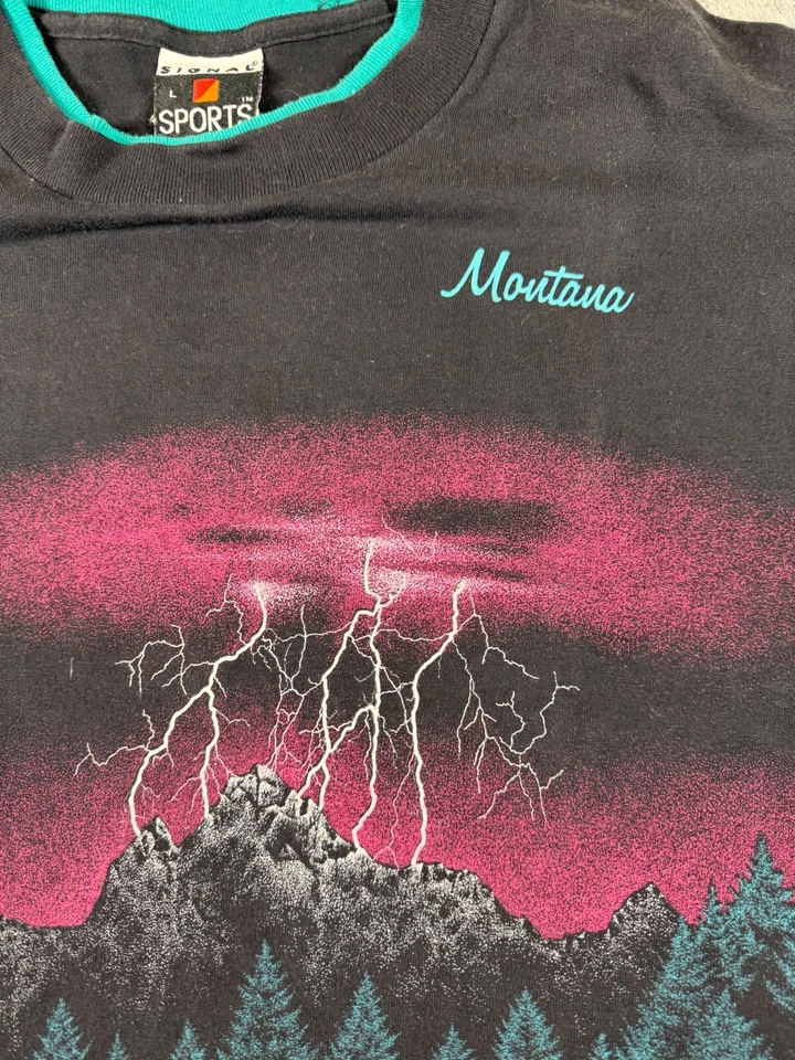 Vintage All Over Print Lightning Montana Thunder Shirt Single Stitch Early 90s - Image 2 of 4