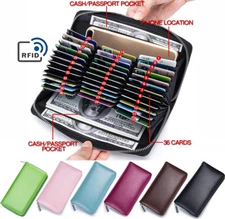 Large Capacity Credit Card Wallet Leather Secure RFID Wallet for Women 36 Slots