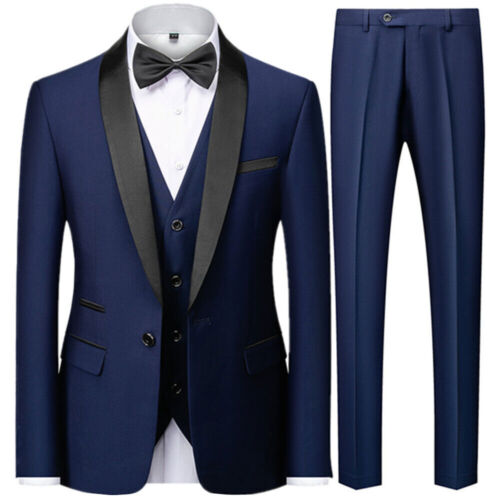 2022 new men colorblock collar blazer trousers vest blazer 3pcs formal - Picture 1 of 22