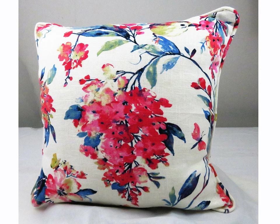 Pillow Covers 22 x 22 Set of 2 Floral Pink Red w Cording Square Piping Cushion - Image 2 of 3
