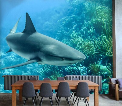 3D Ocean Shark E438 Wallpaper Mural Paper Wall Print Indoor Murals CA Honey