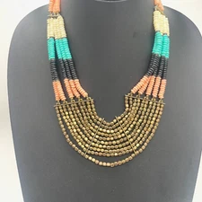 Zad Bohemian Multicolor Bead Collar Necklace Brass Tone 19 to 21 Inches