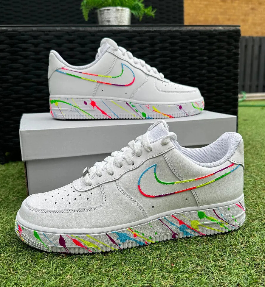 Nike Air Force 1 ホワイト/レインボー27cm Air Force 1 Custom White Shoes Colorful Rainbow Neon Outline