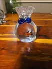 Vintage Murano Style  Art Glass Fish in Bag Sculpture Colbalt Blue Bow 4" X 2⅝"