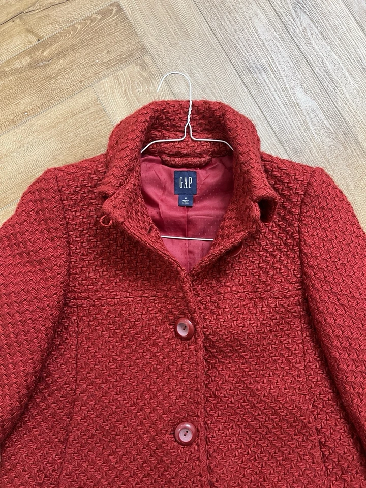 Capa corta para mujer Gap UK M/10-12 mezcla de lana roja cierre de botones Foto 3 de 4