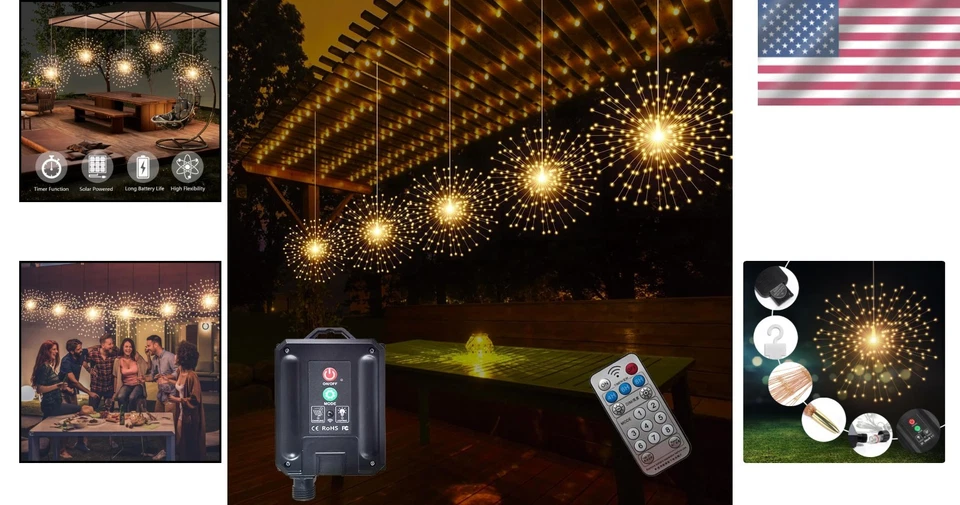Solar Starburst Sphere Lights - 5 Pcs, Timer, Firework Light - Image 2 of 4