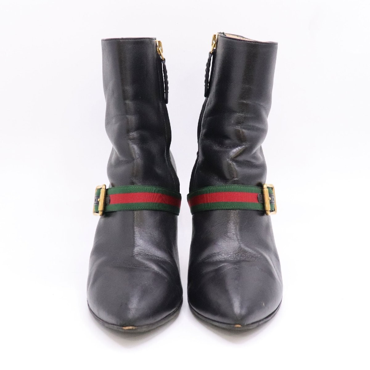 Gucci Sherry Heels Short Boots Black Leather Size 35.5 US About5.5 For Women thumbnail 13