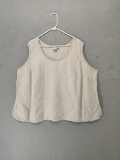 Avenue Women Top 30/32 Cream Linen Blend Sleeveless Crew Neck Casual Fit Tank