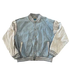 Vintage Tri-Mountain Jacket Blue Denim Varsity Bomber Men’s Size 2XL