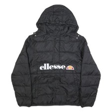 ELLESSE Giacca Imbottita Piumino Sintetico Nera Cappuccio Zip UK 16