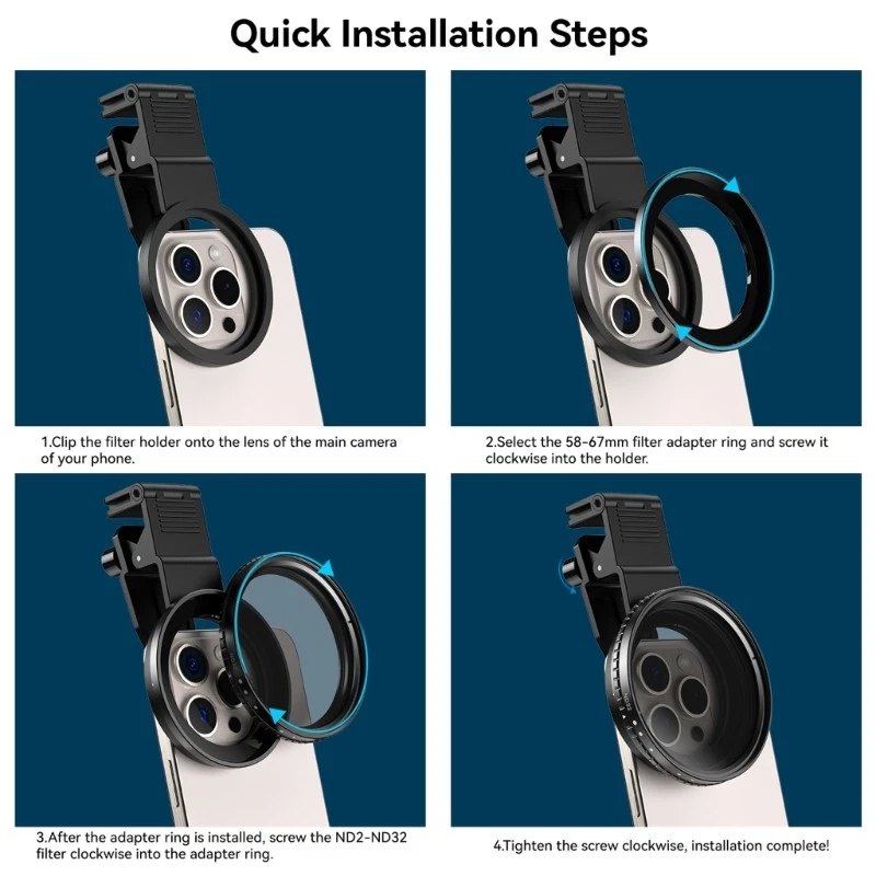 67mm Circular Polarizer Filter with Clip Adapter Rings Phone Camera Lens - Image 4 of 4