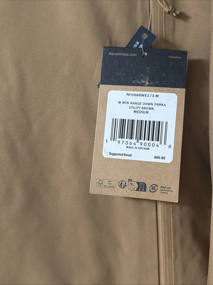 The North Face Mountain Range Down Parka 600 Men's Sz M Utility Brown NWT $400 - Image 3 of 4