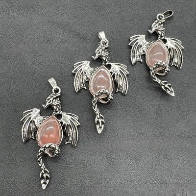 10pcs Artificial Cherry Quartz Stone Flying Dragon Pendants Healing DIY Jewelry