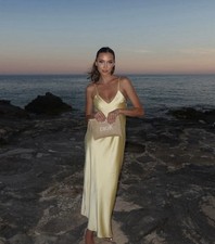 Zara maxi dress flowy butter yellow satin effect wedding evening party