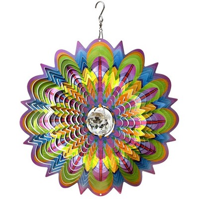 Mandala Wind Spinner w/Crystal Ball-Bloosom 3D Stainless Steel Suncatcher Han...