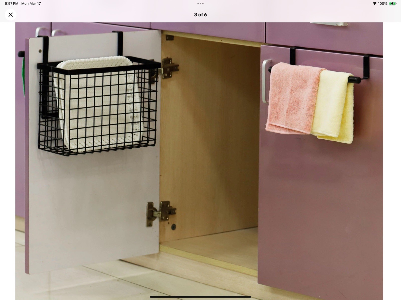 Cabinet Door Organizer  with Towel Bar Metal Wire Basket with Hook