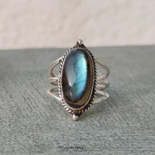 Blue Labradorite Ring 925 Sterling Silver Handmade Statement All Ring Size R04
