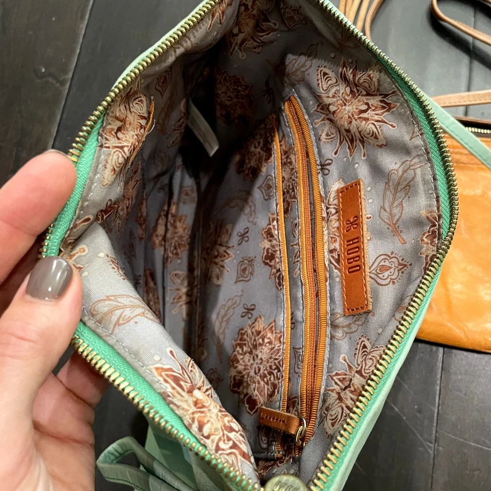 HOBO International Bolso de Hombro de Cuero Genuino Bandolera Cartera CONJUNTO Azul Naranja Foto 3 de 4