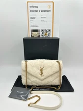 SAINT LAURENT YSL Mini Bag Puffy Tweed Boucle Purse Ivory WMN Handbag Crossbody
